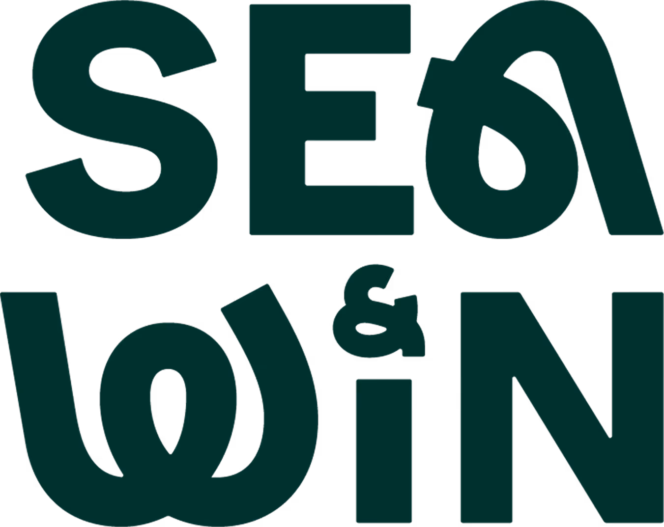 Dark green stylized text reading 'SEA & WIN' with creative letter shapes.