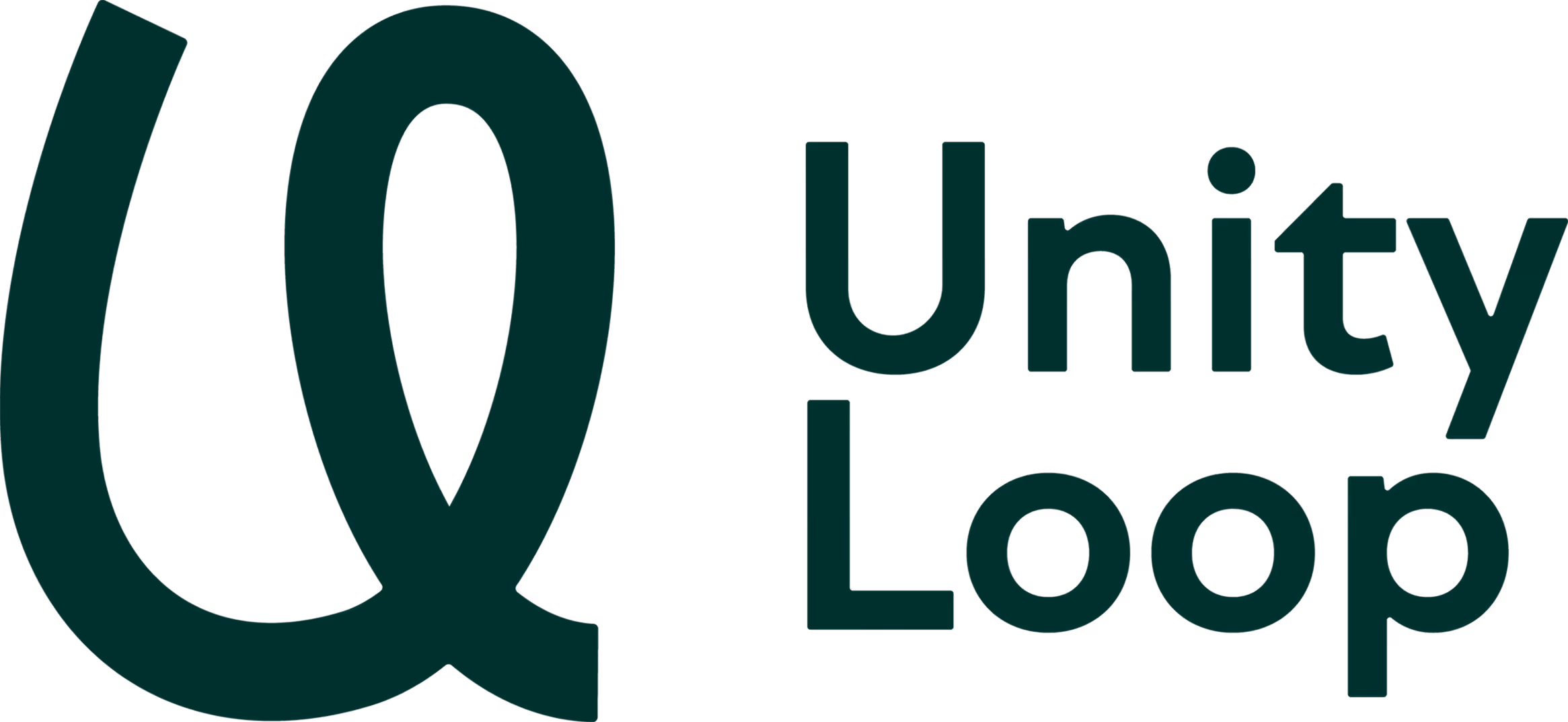 Unity Loop logo with stylized U and Q letters in dark green.