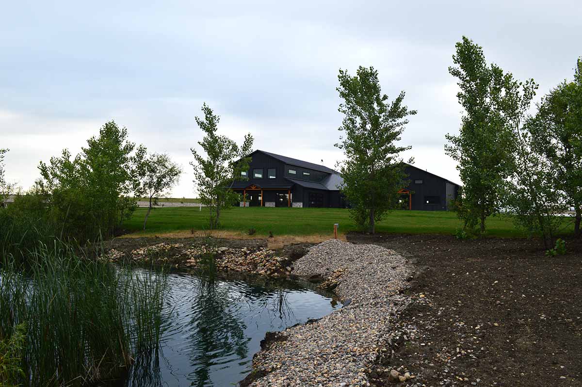 pond and buidling