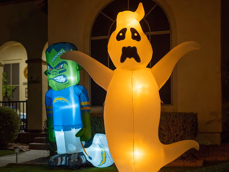 inflatables in front of house