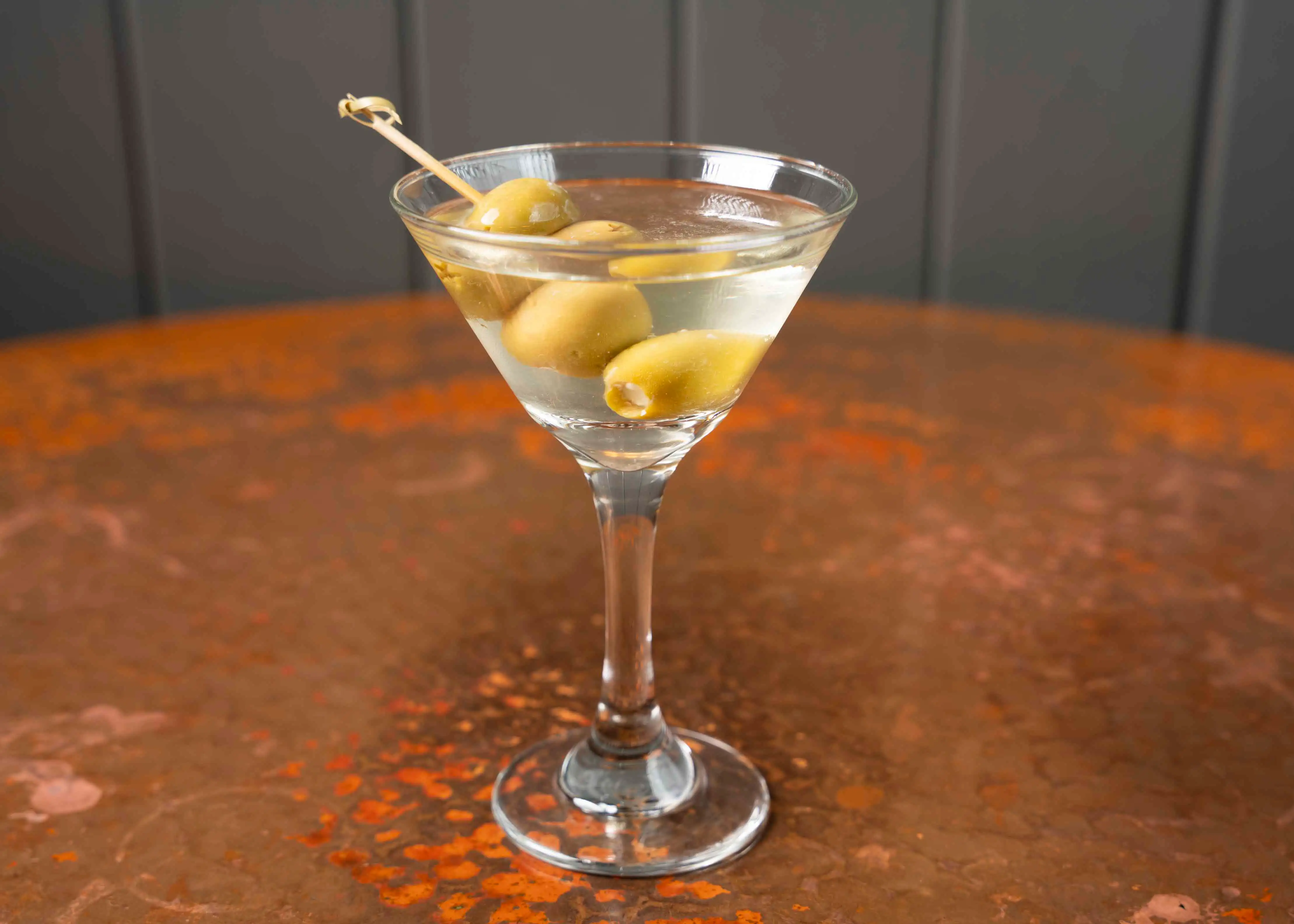 Dirty 214 martini with blue cheese olives at Crawford's in Sioux Falls.