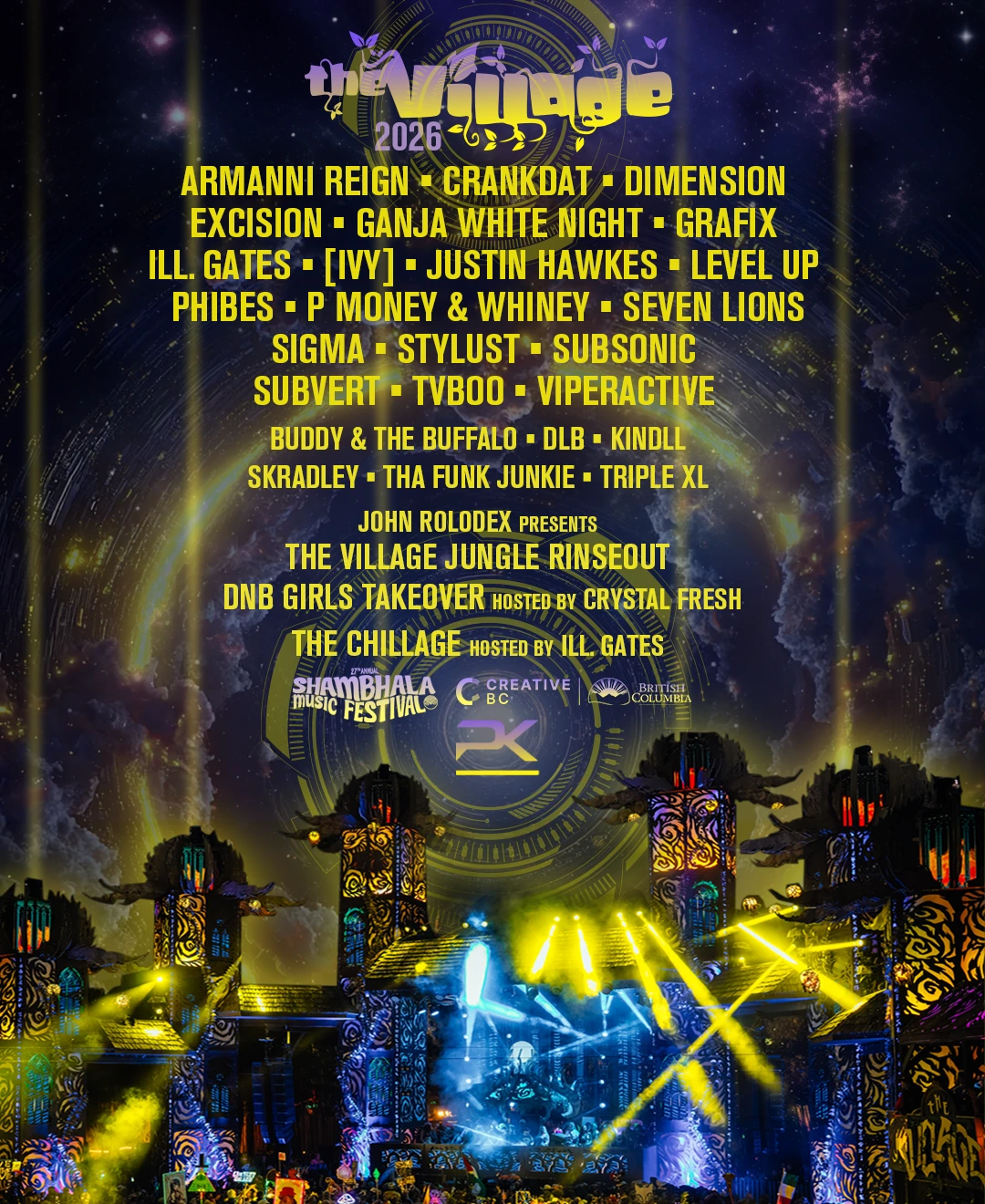 The Village stage poster - Shambhala Music Festival