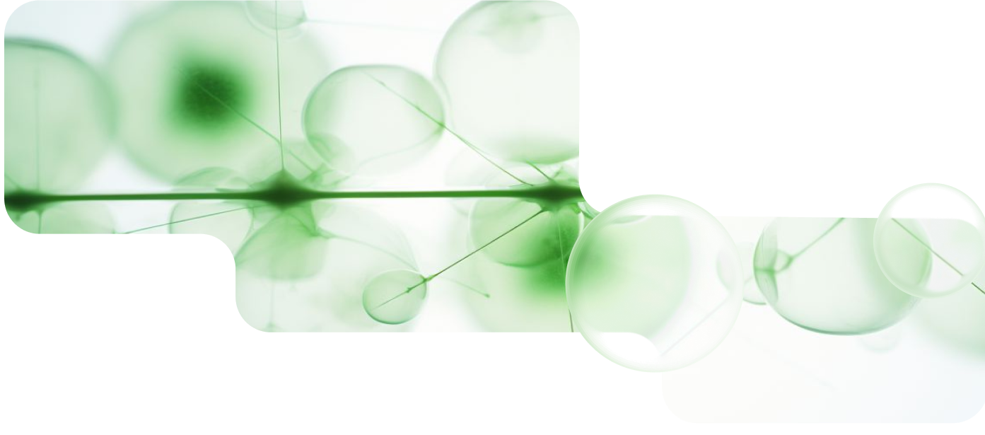 Close-up of translucent green molecular structures connected by thin lines on a white background.