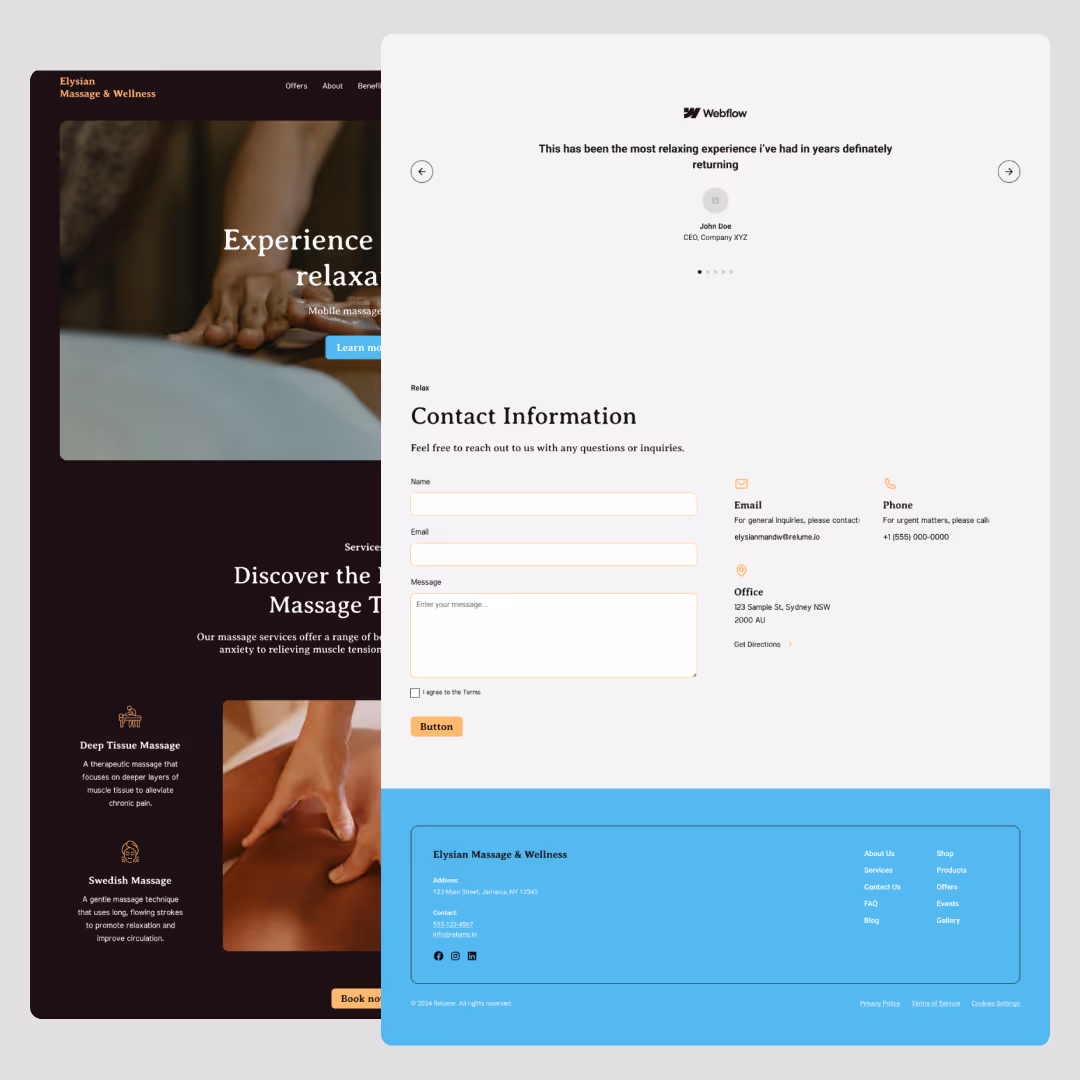 A display image the entire elysian homepage