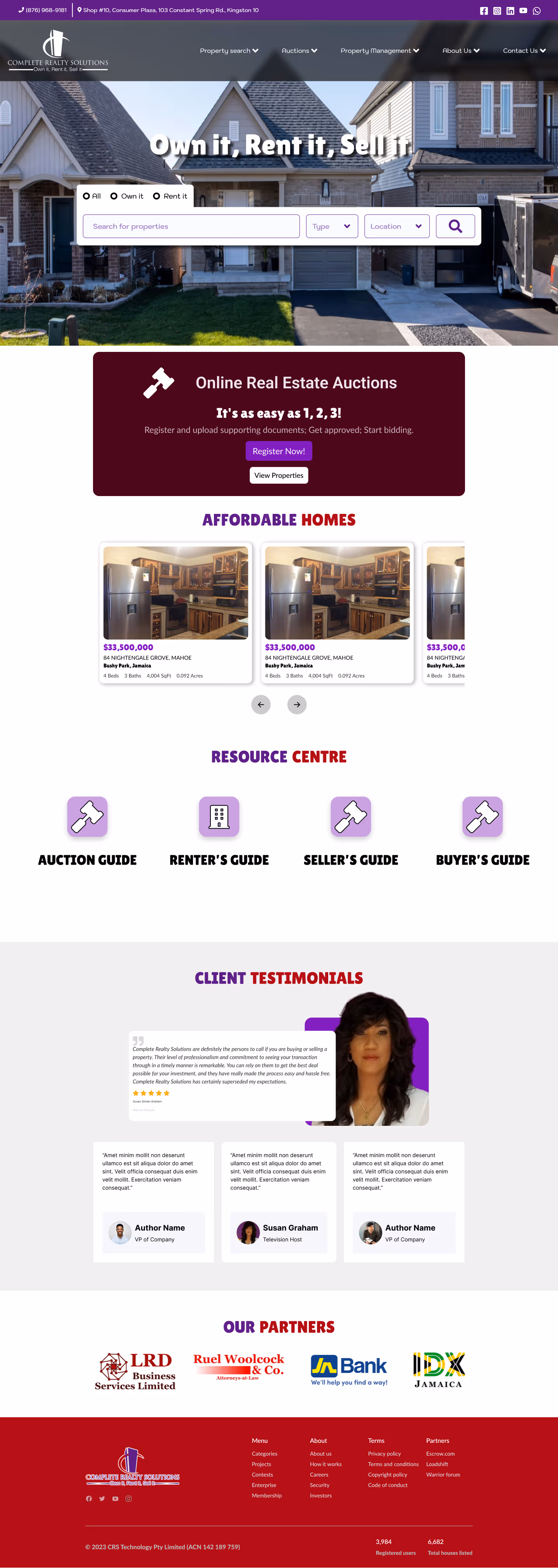 Screenshot of Complete reality Solutions homepage