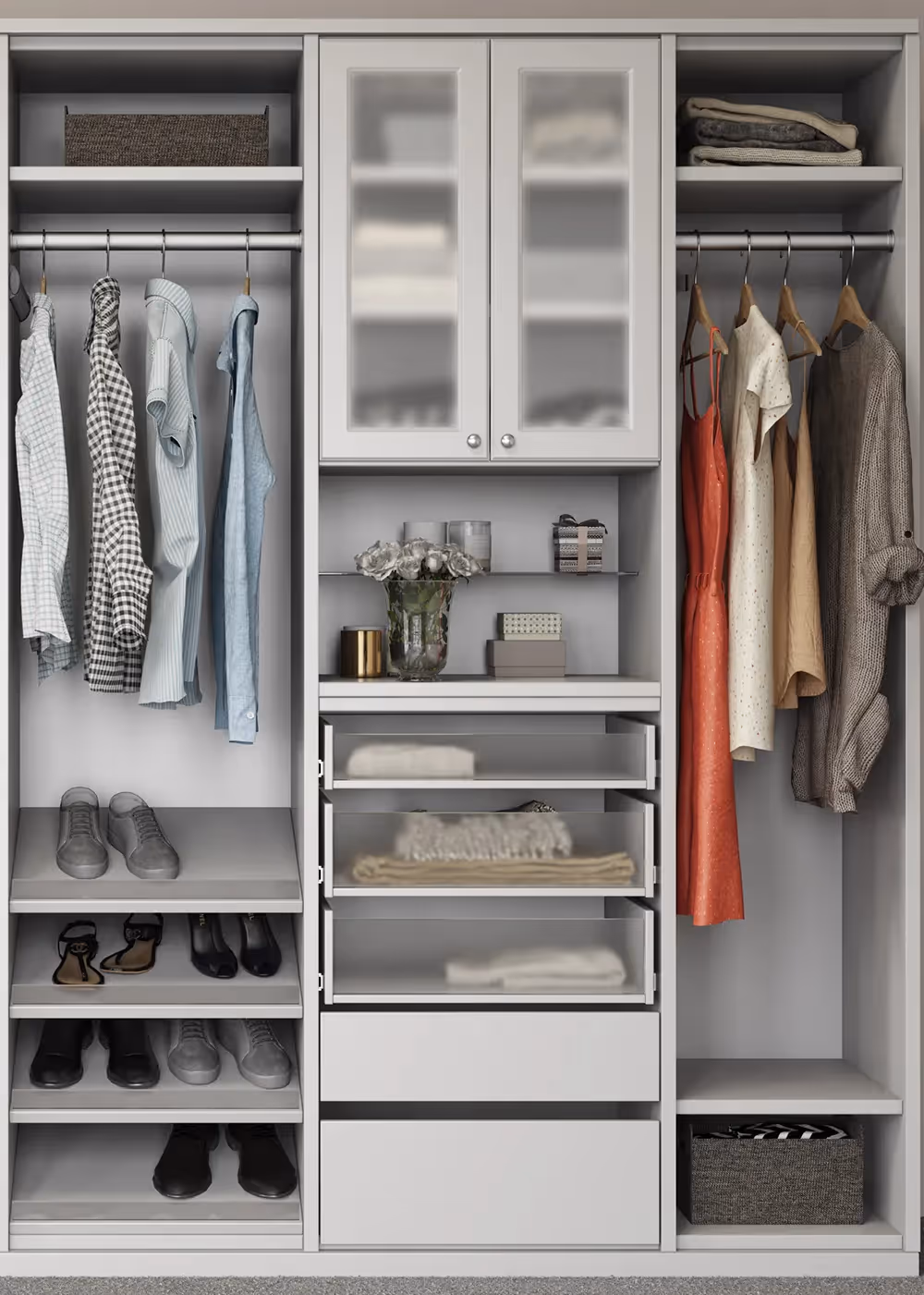Closets by Design Contemporary Reach In Closet in Light Grey Everyday finish