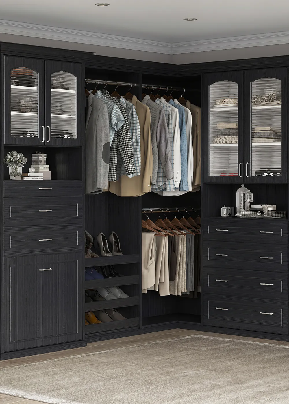Closets by Design Traditional Walk In Closet in Espresso Brio finish