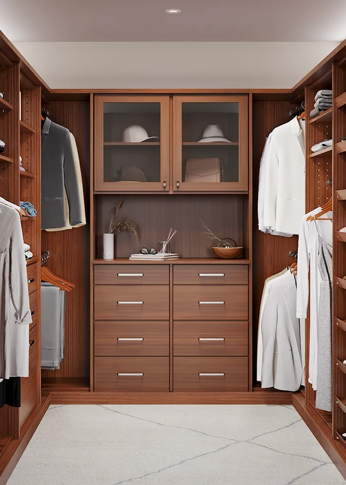 Closets by Design Transitional Walk In Closet in Autumn Leaves finish