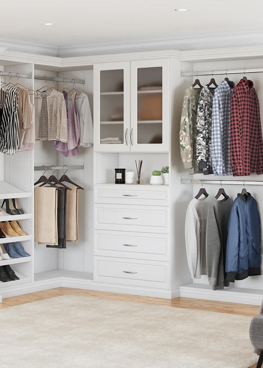 Closets by Design Transitional Walk In Closet in White Classic finish