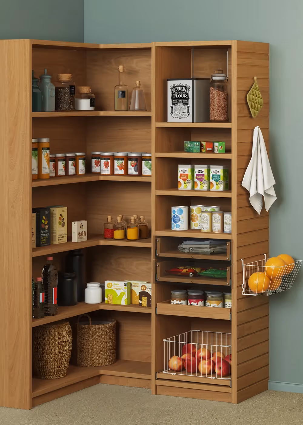 Closets by Design Contemporary Pantry in Hard Rock Maple finish