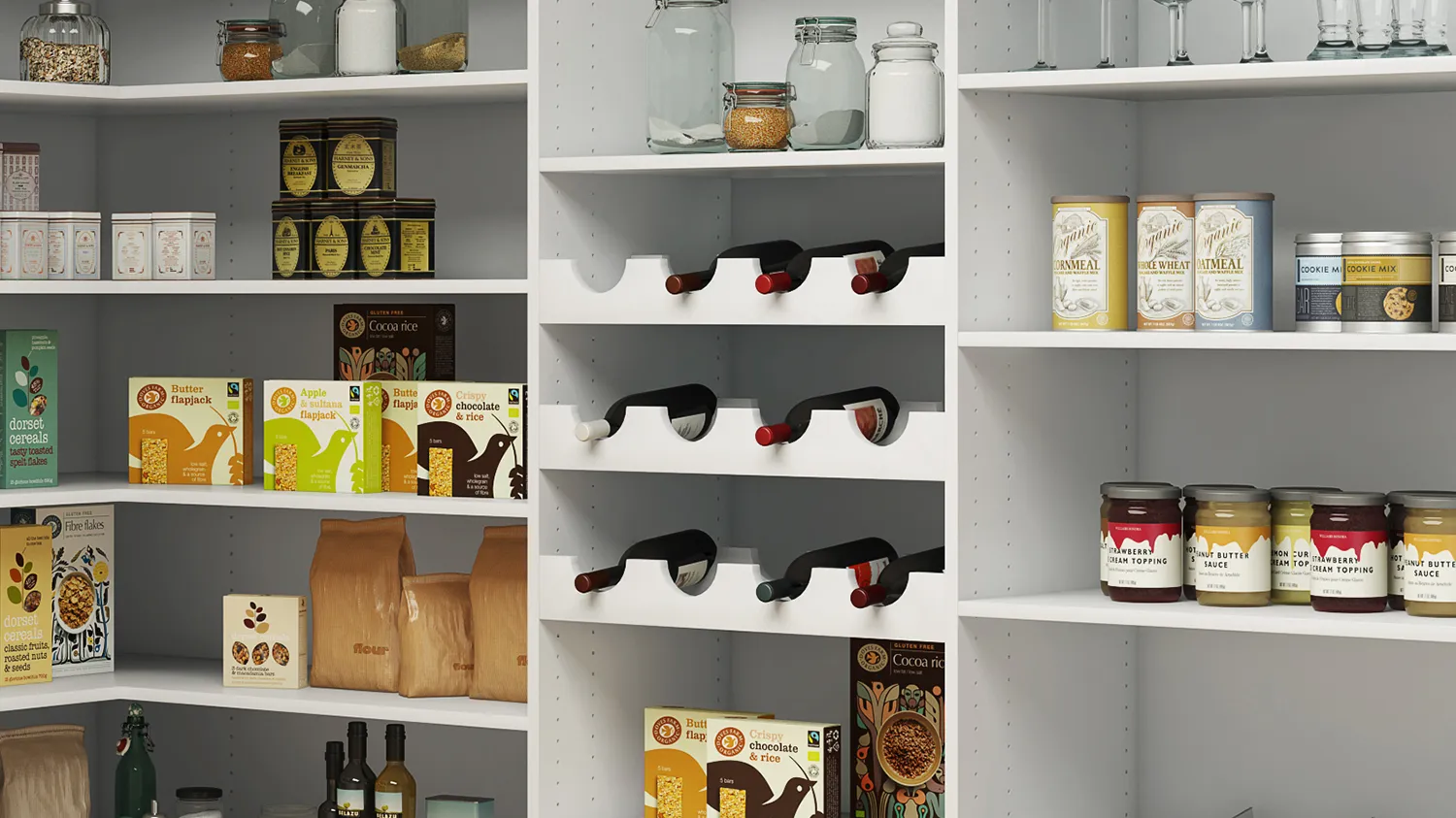 Built-in wine racks store bottles stylishly, and easy to grab.