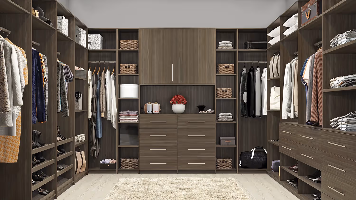 Closets by Design Transitional Walk In Closet in Spring Blossom finish