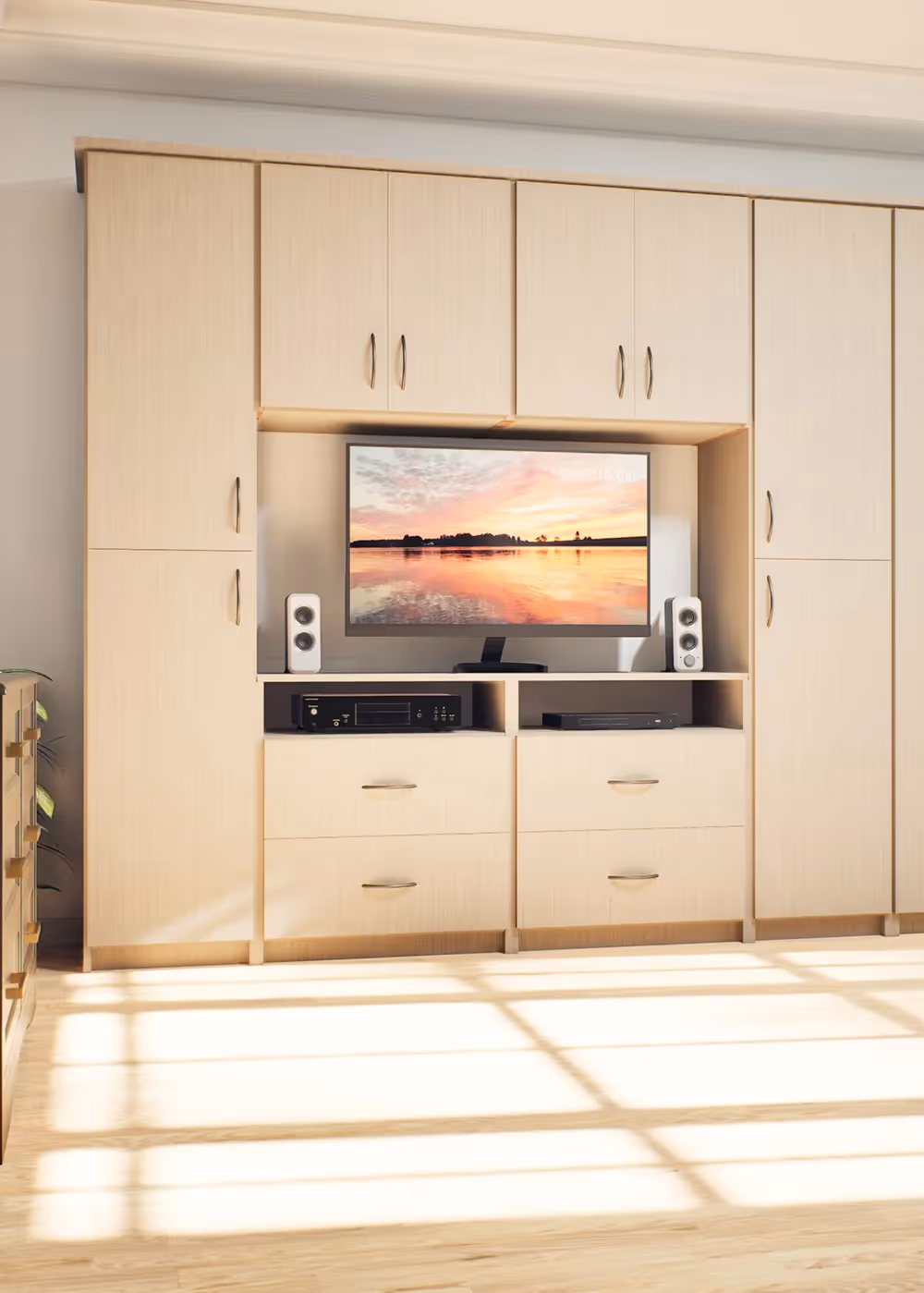 closets by design craft entertainment center in rock maple finish