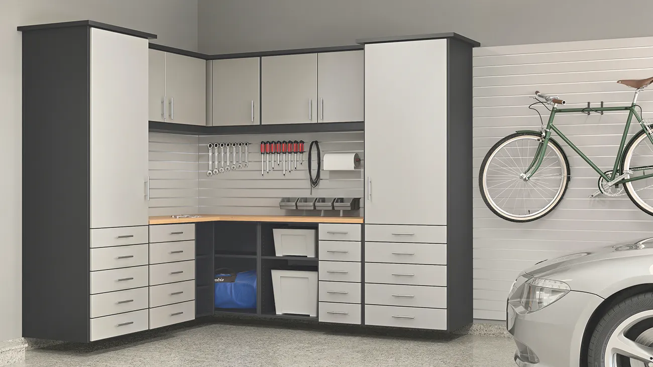 Closets by Design Modern Garage in Black Chrome SilverII finish