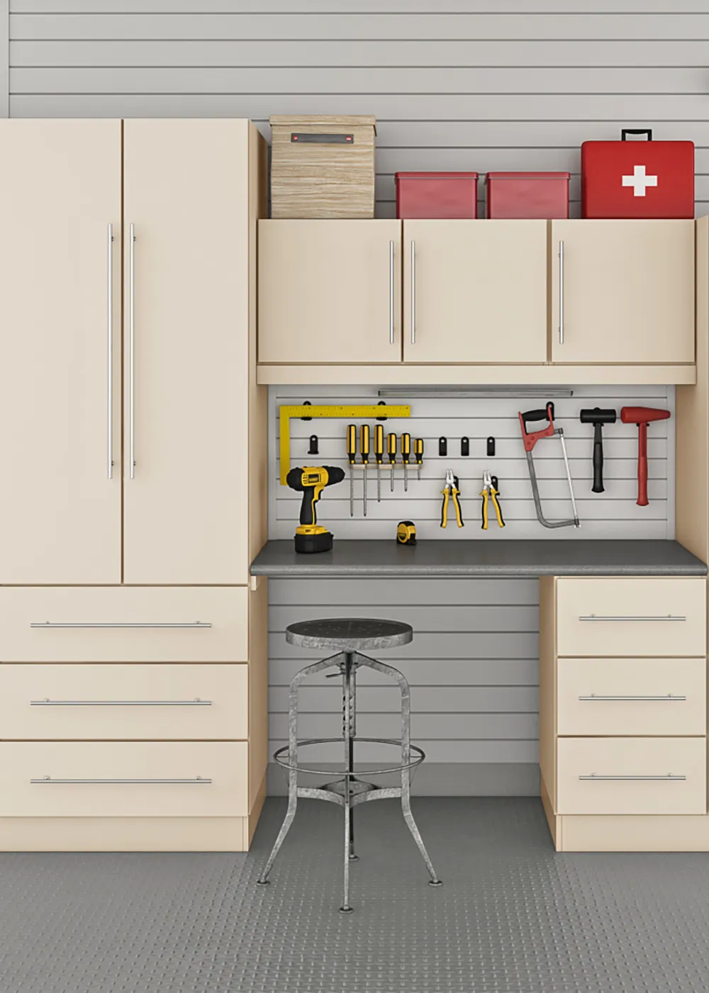 Closets by Design Modern Garage in Almond EverydayII finish