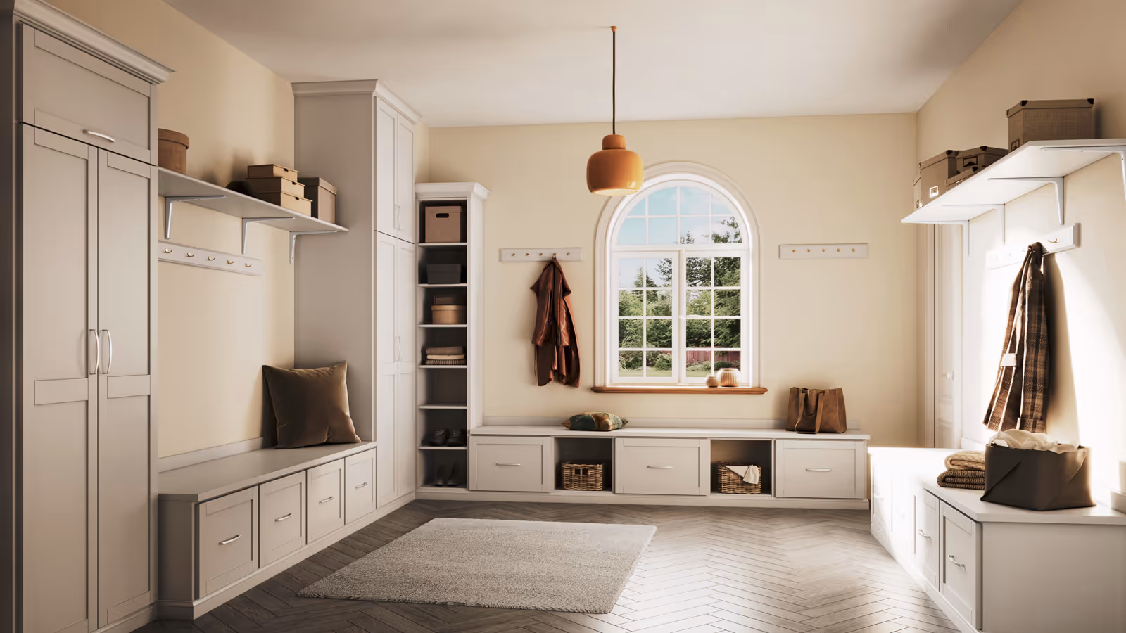 closets by design modern mudroom in white finish