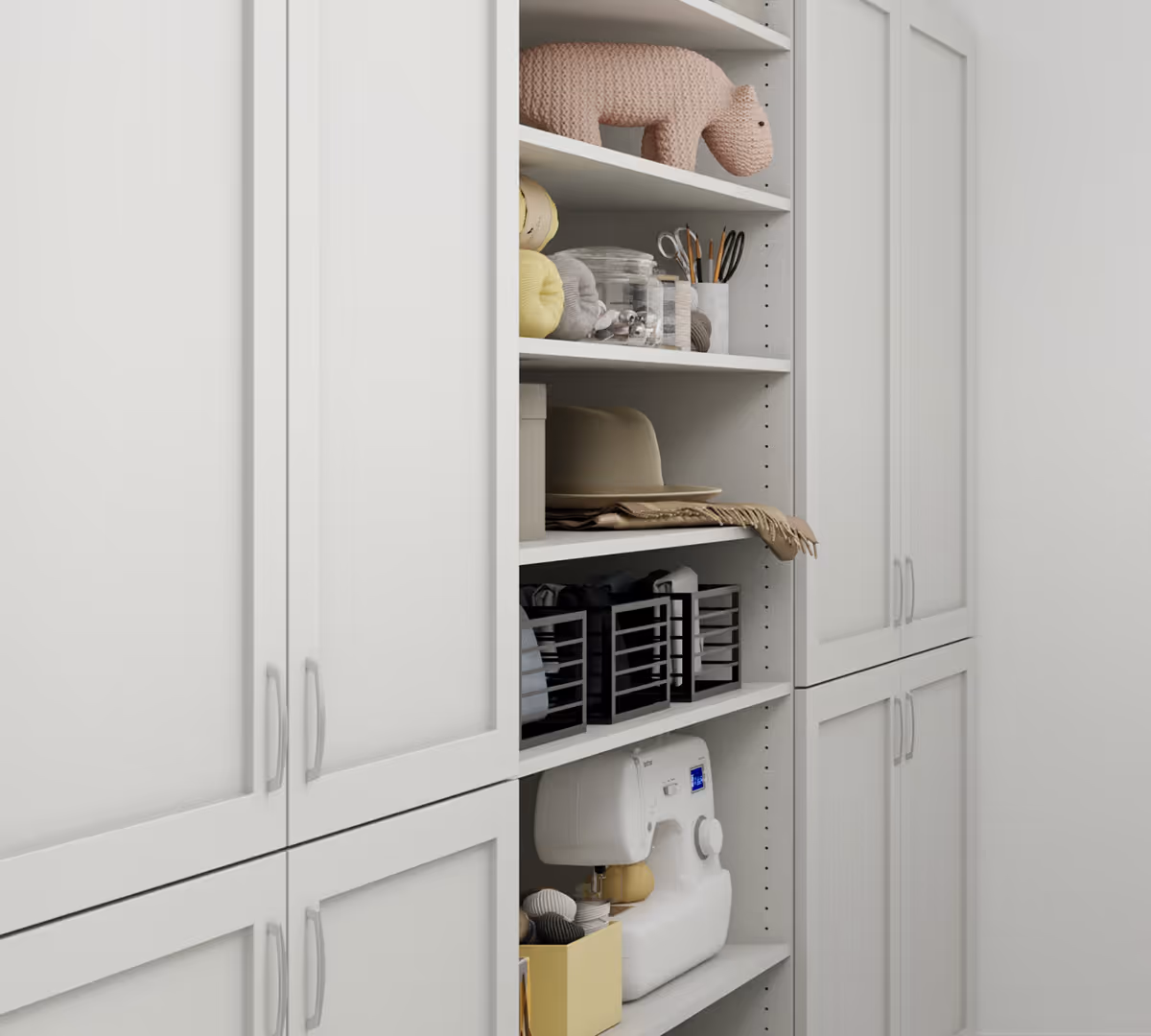 closets by design hobby room in white finish