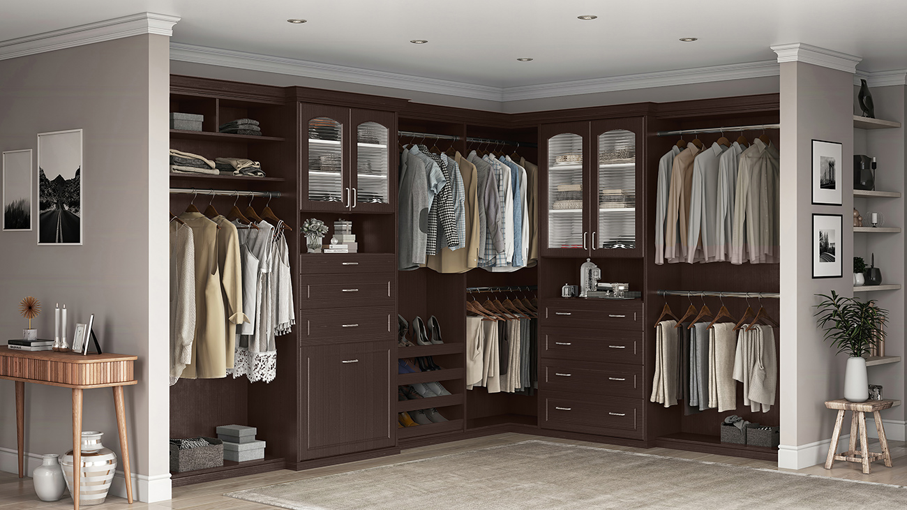 Closets by Design Modern Walk in Closet in White Regency Finish