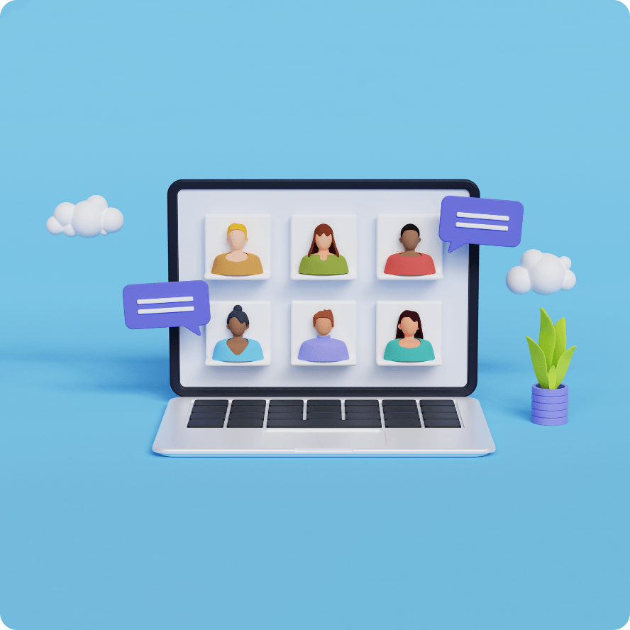 An interactive customer service chatbot that displays help options against a colorful interface.