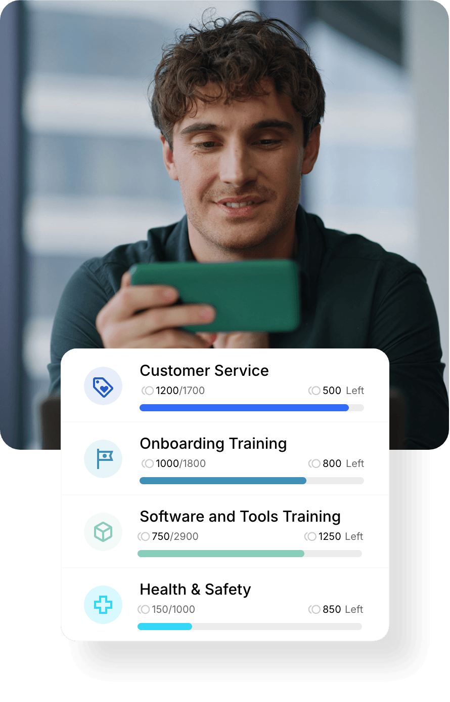 Customer service training app showing user interface and available learning modules.