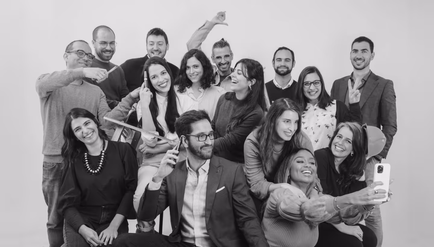 Black and white picture of Wallnut's work team.