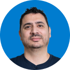 Portrait of Rahul Chhabra, VP, Head of Business Development WE & Asia, on solid blue background