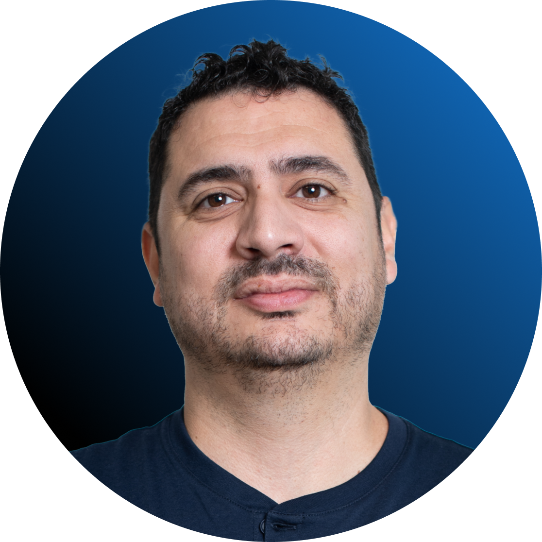 Portrait of Rahul Chhabra, VP, Head of Business Development WE & Asia, on solid blue background