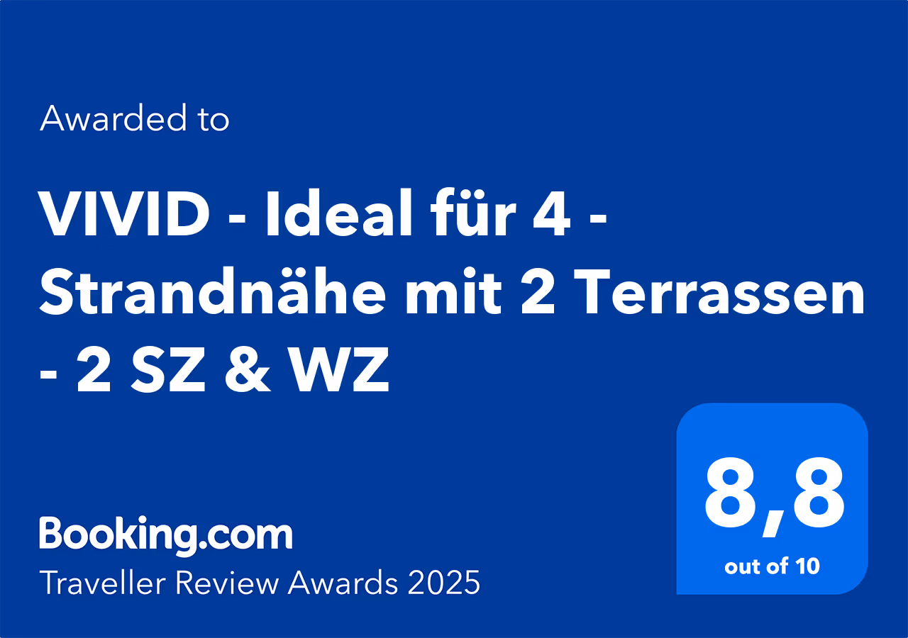 Traveller Review Awards Gewinner 2025 - VIVID - Ideal für 4 - Strandnähe mit 2 Terrassen - 2 SZ & WZ