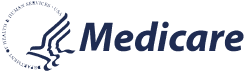 Medicare wordmark in blue italic font with a circular dotted design to the left.