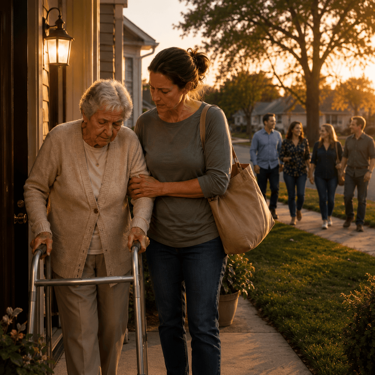 elderly caregiver feeling lonely and invisible helping older mother