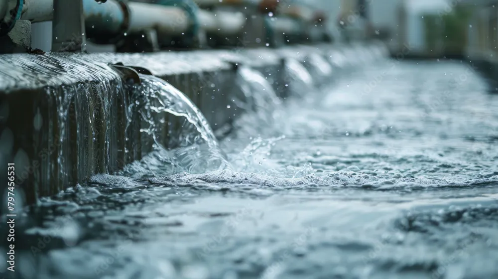 Water pouring from spigots into larger body of water