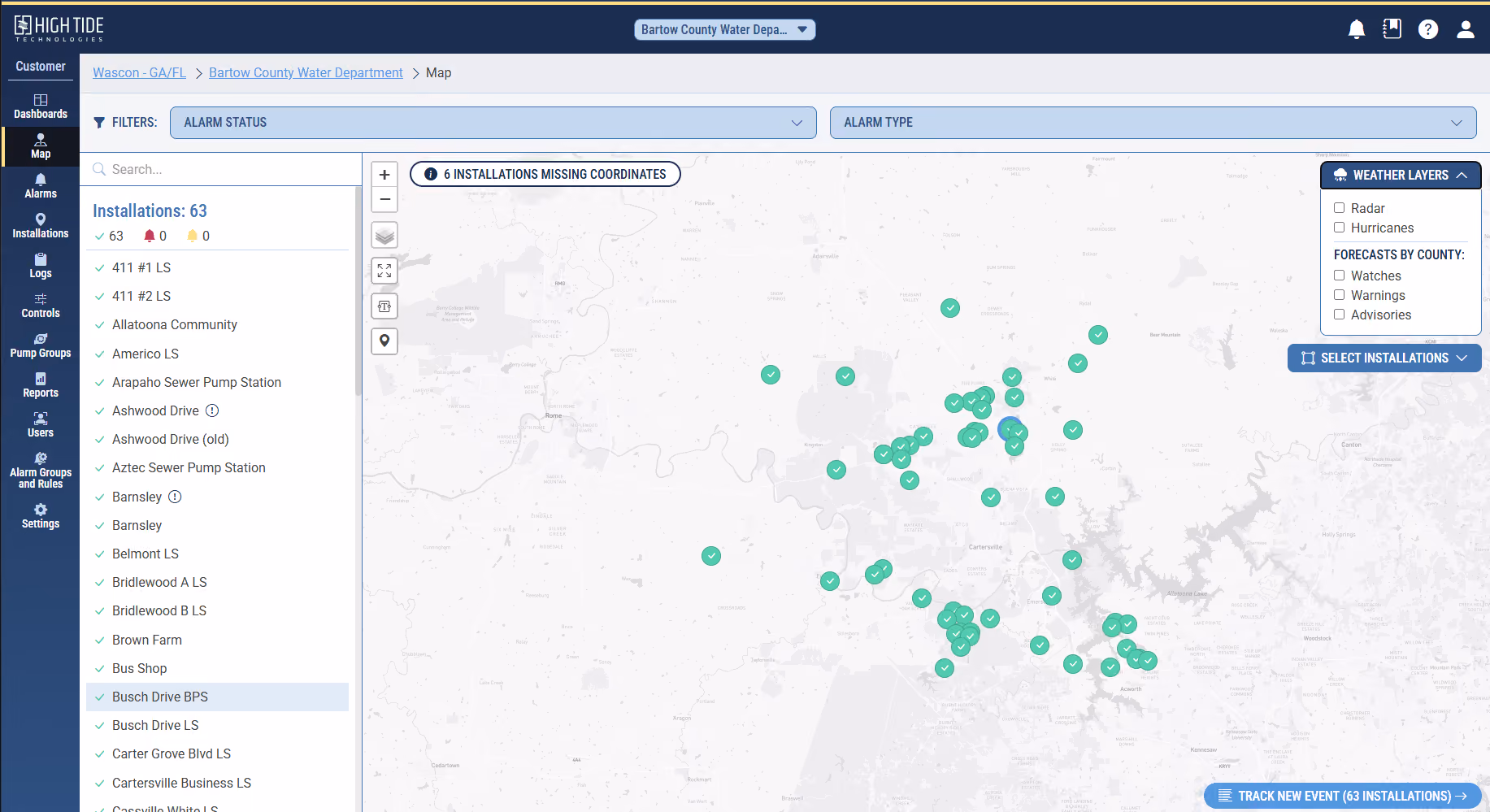 High Tide Web App showing Lift Station data