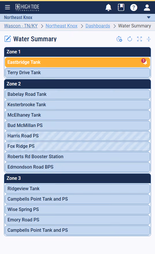 High Tide Web App showing lift station pump data