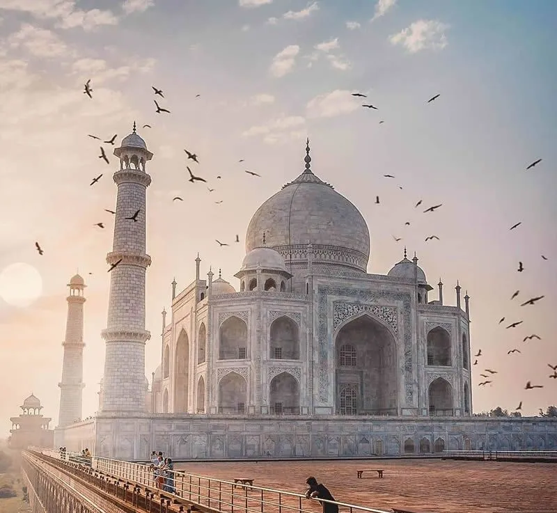 Sunrise yoga with view of Taj Mahal in Agra