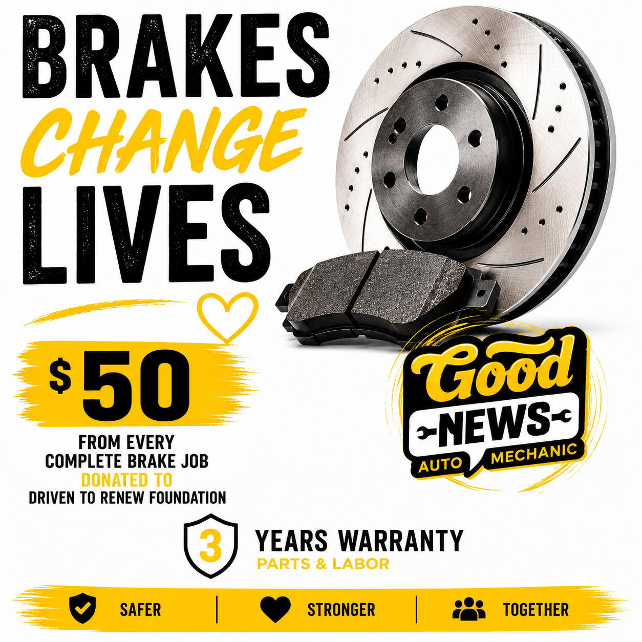 "Certified brake pad replacement in Edmonton at Good News Auto – affordable, honest brake repair services by trusted local mechanics."