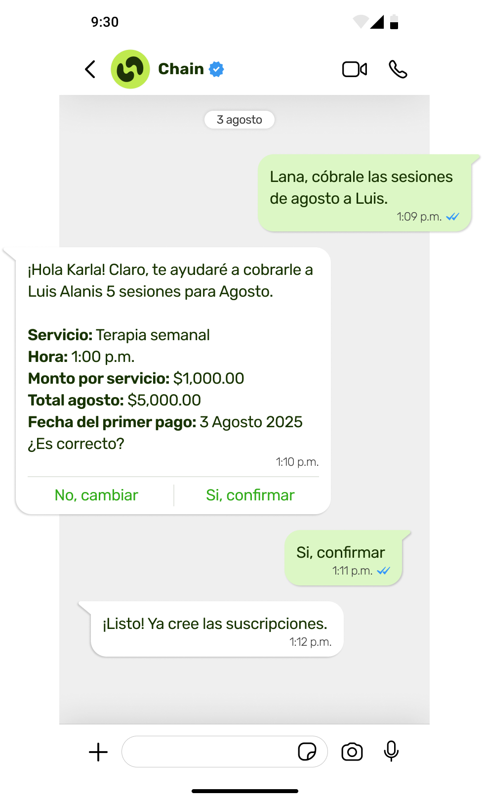 Crea cobros con Chain