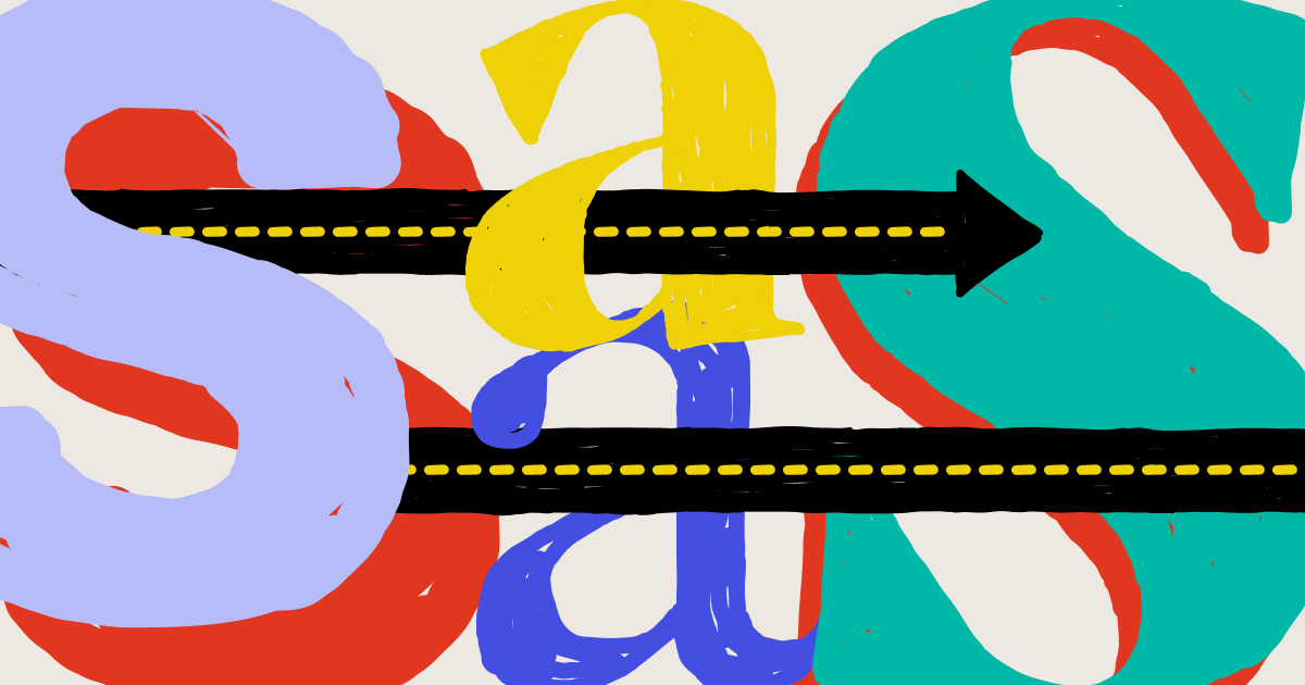 the word SaaS stylized with a road through the letters