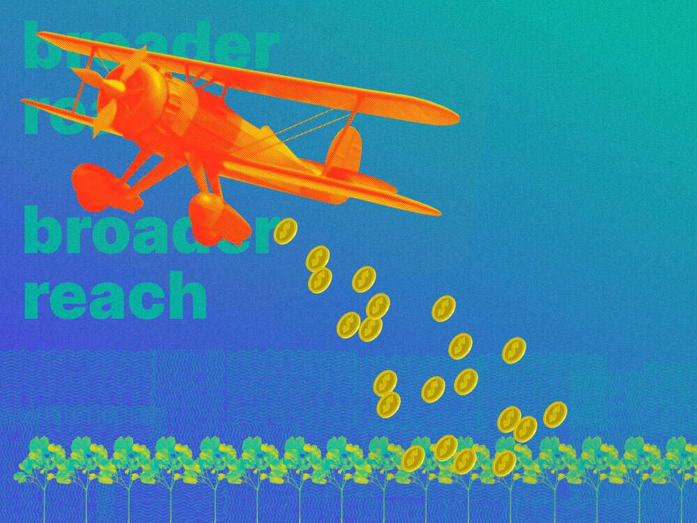 An image that shows a plane raining coins to demonstrate how multiple partner programs give a broad reach