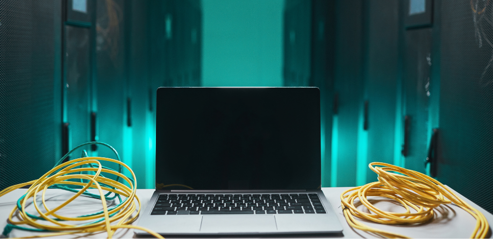 Image of laptop in server room
