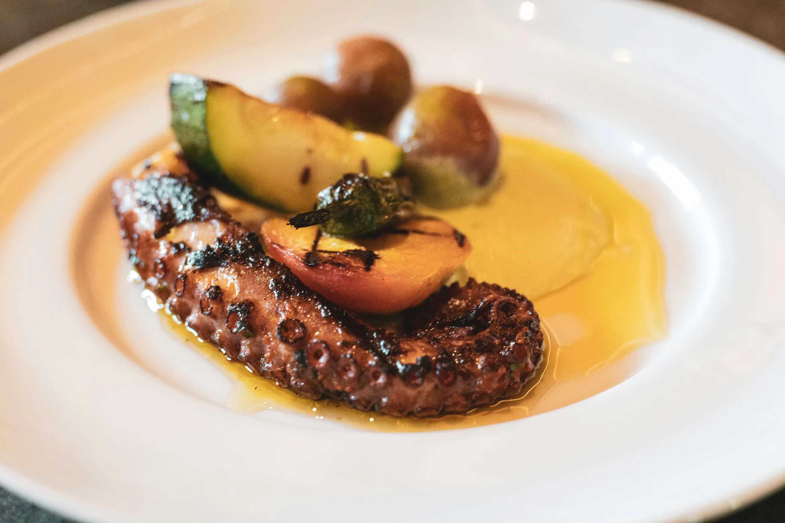 A food dish with octopus