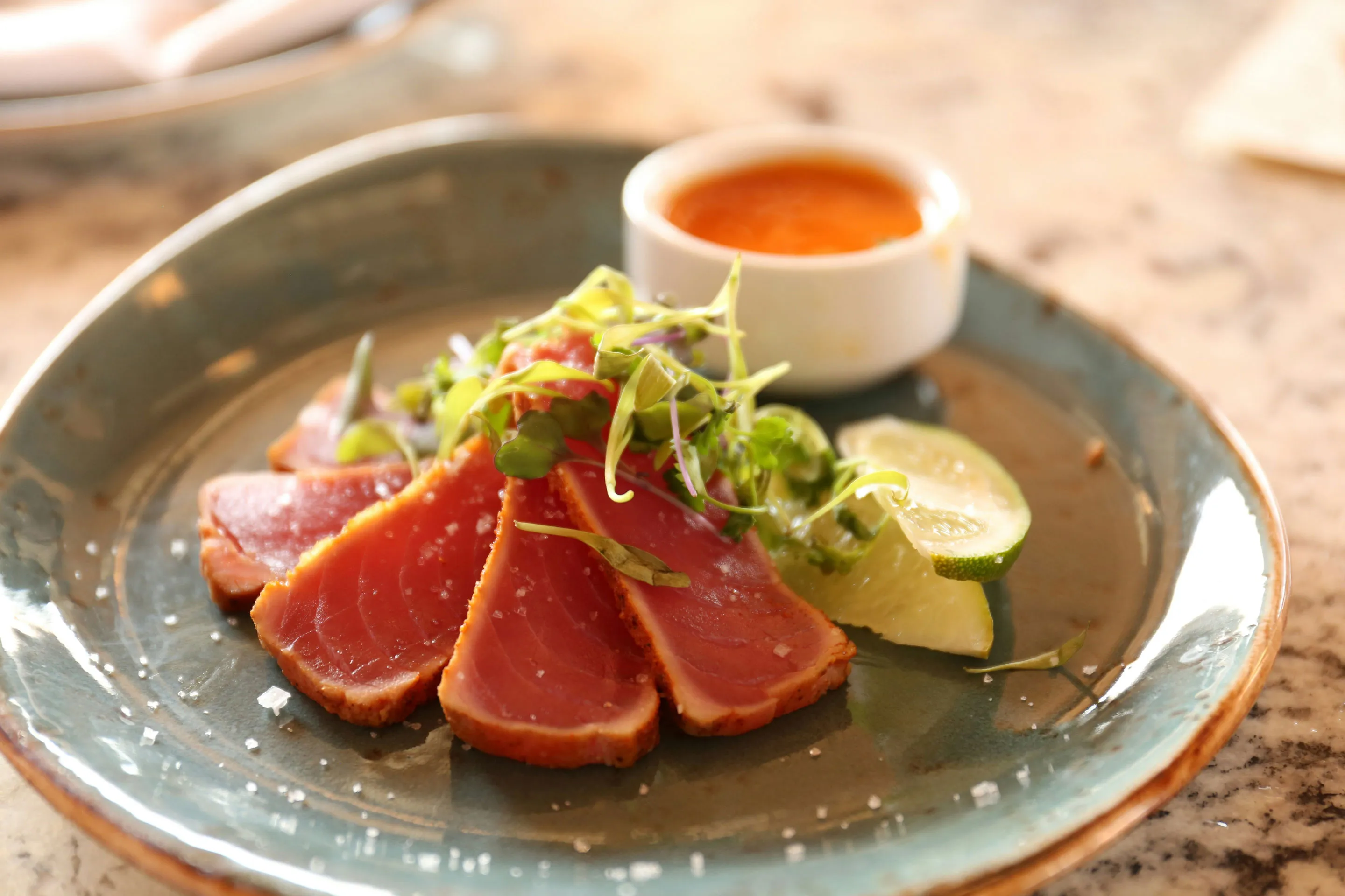 A food dish on a blue plate