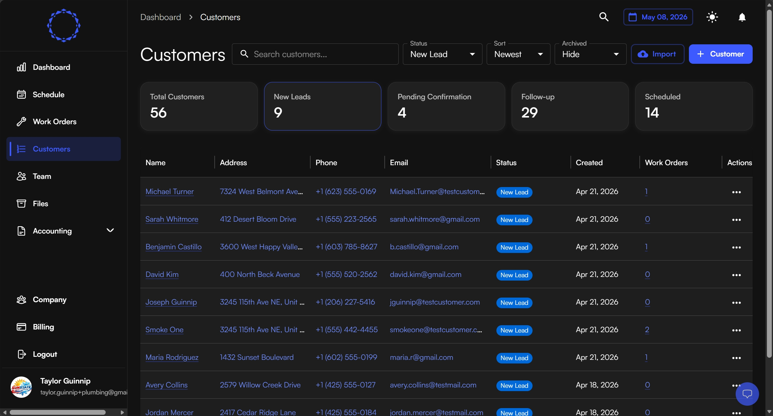 Facilitize customers view showing the customer record created from Clara's call