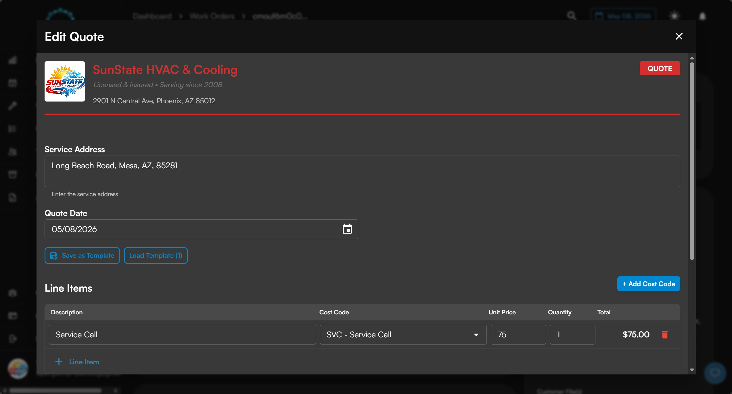 Facilitize branded quote builder with service details and line items