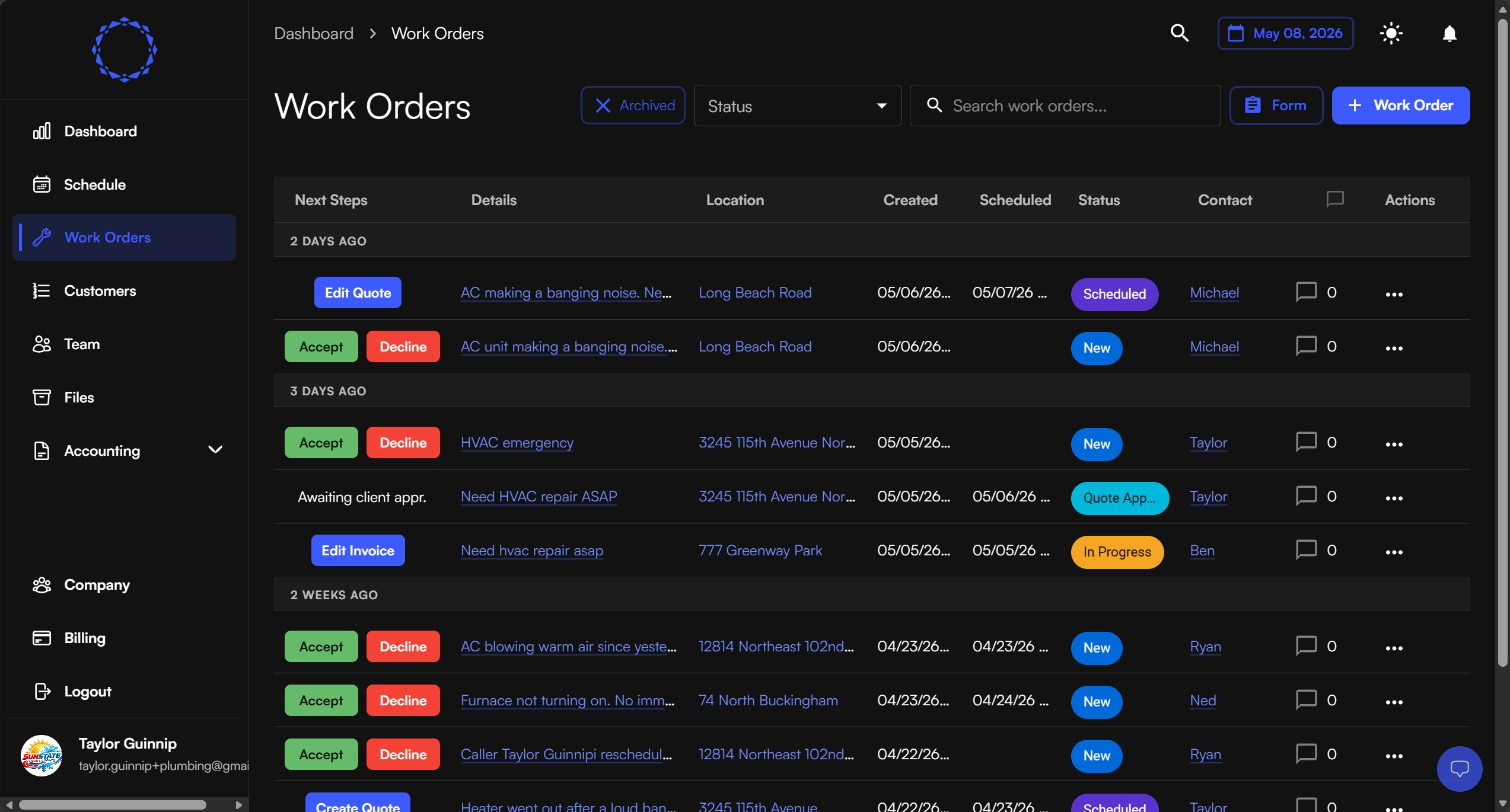 Facilitize work orders view created from Clara's call intake