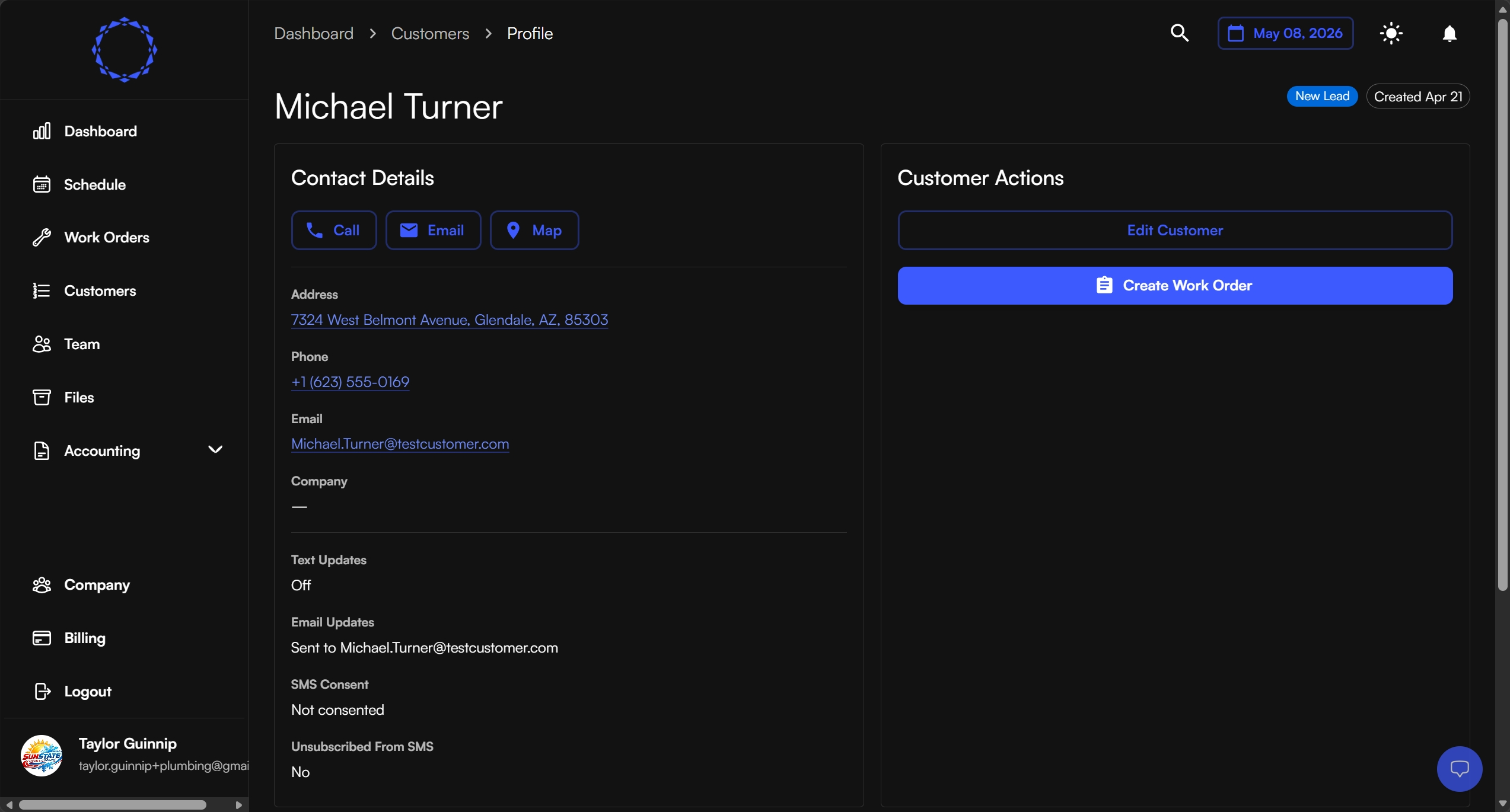 Facilitize customer profile showing contact details, preferences, and customer history
