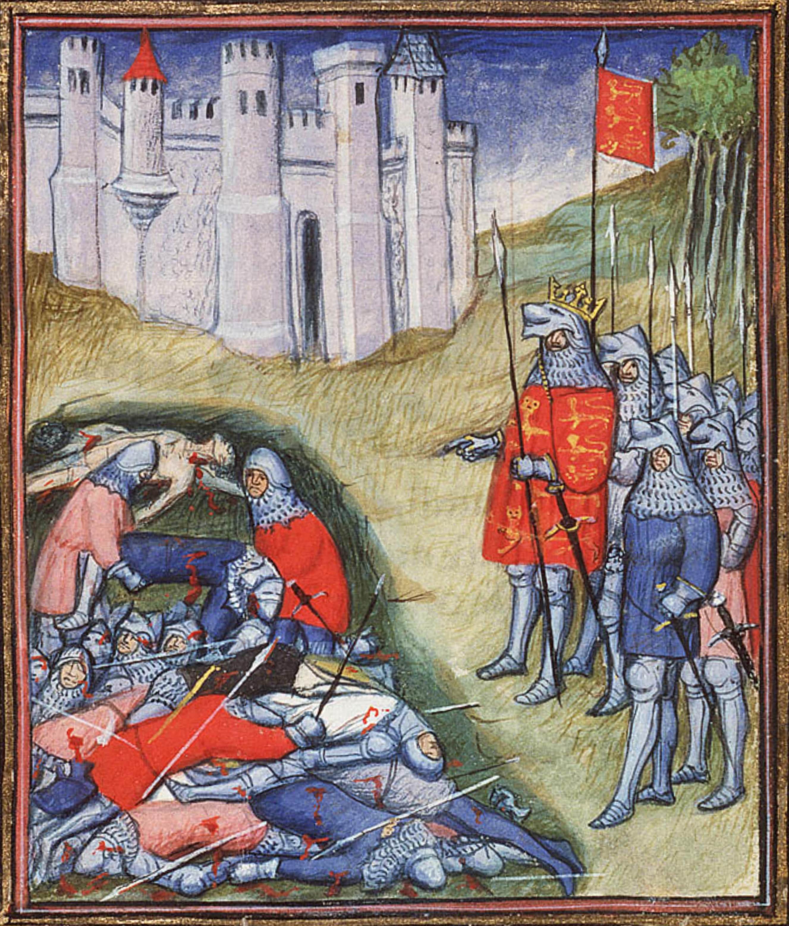 Edward III counting the dead at Crécy, Jean Froissart Chroniques v.1