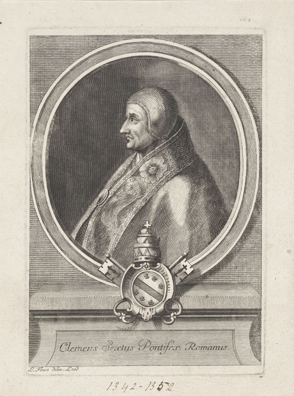 Portrait of Pope Clement VI, anonymous, after L. Fines, 1620-1699