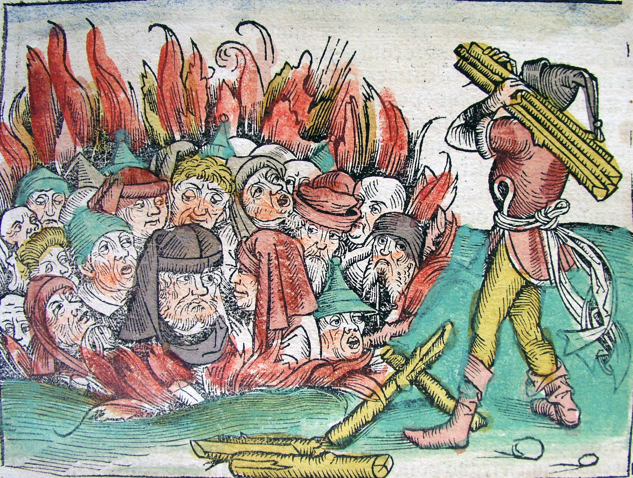 Detail of the 'Burning of the Jews' from Hartmann Schedel, Nuremberg Chronoicle, 1493.