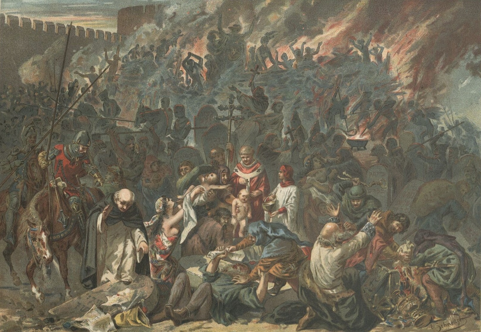 1894 illustration of the Strasbourg massacre of Jews (14th Feb 1349)