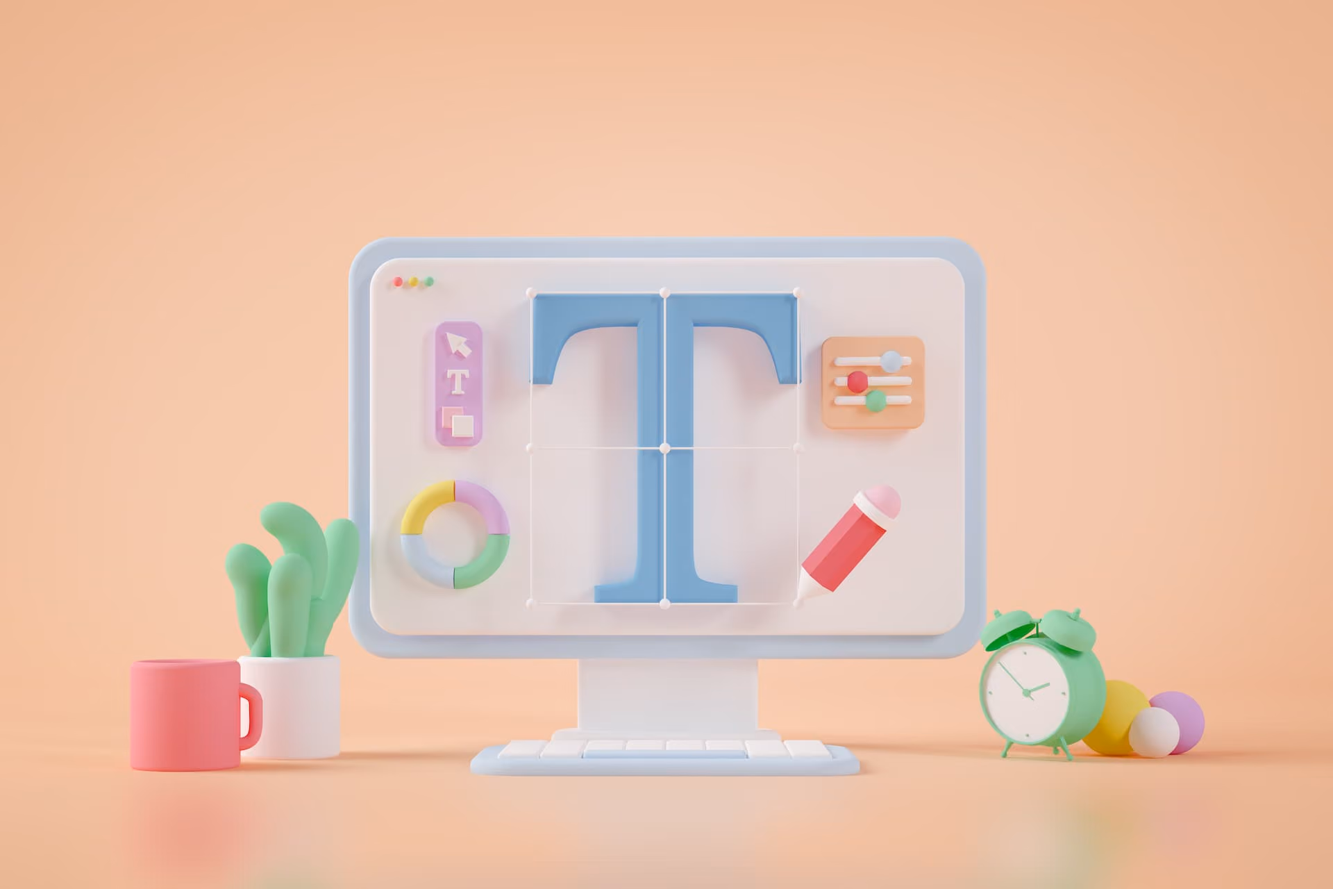 Graphic design surreal desktop 3d rendering